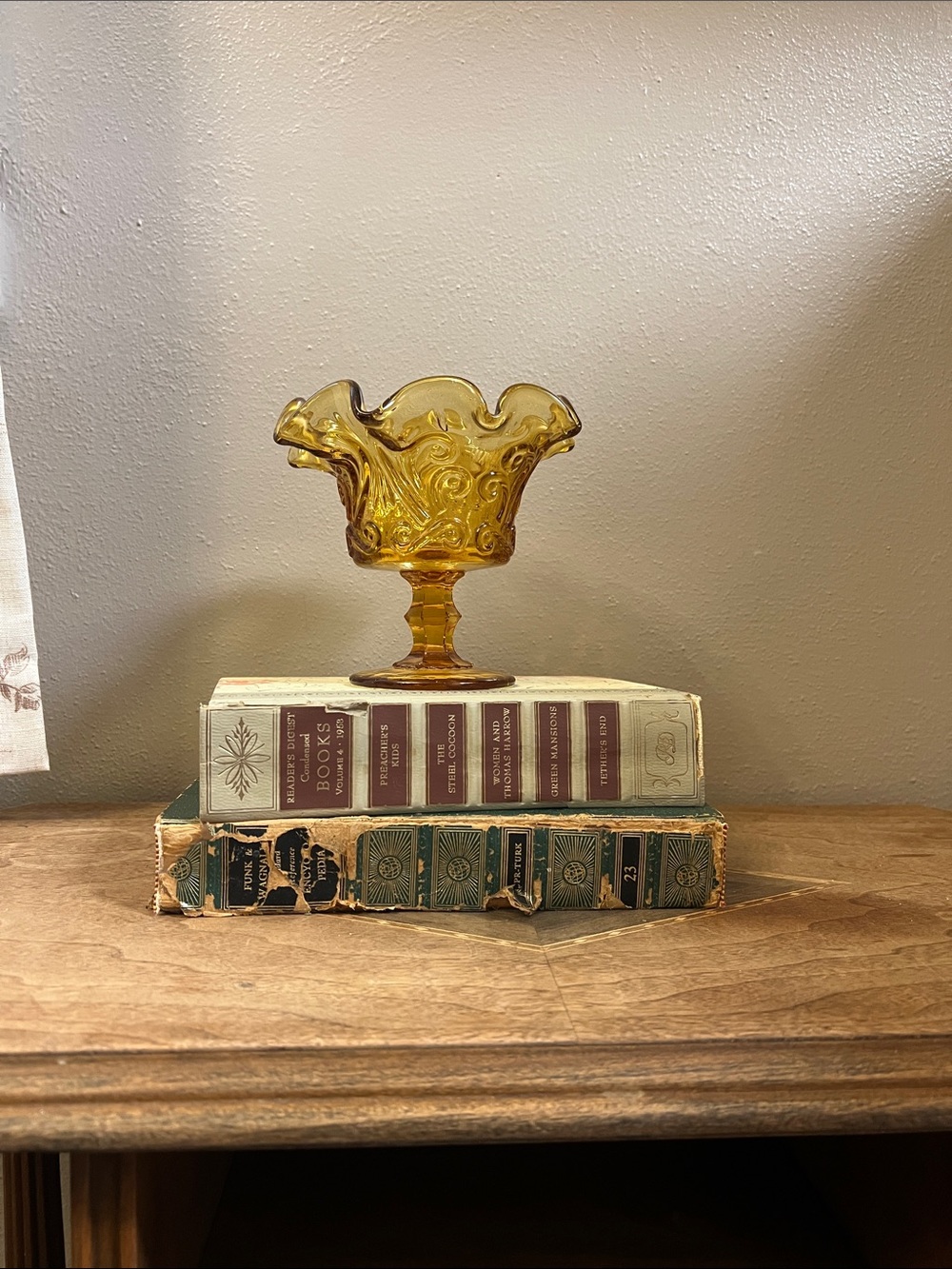 Vintage Amber Glass Compote Pedestal Bowl - Home Accents